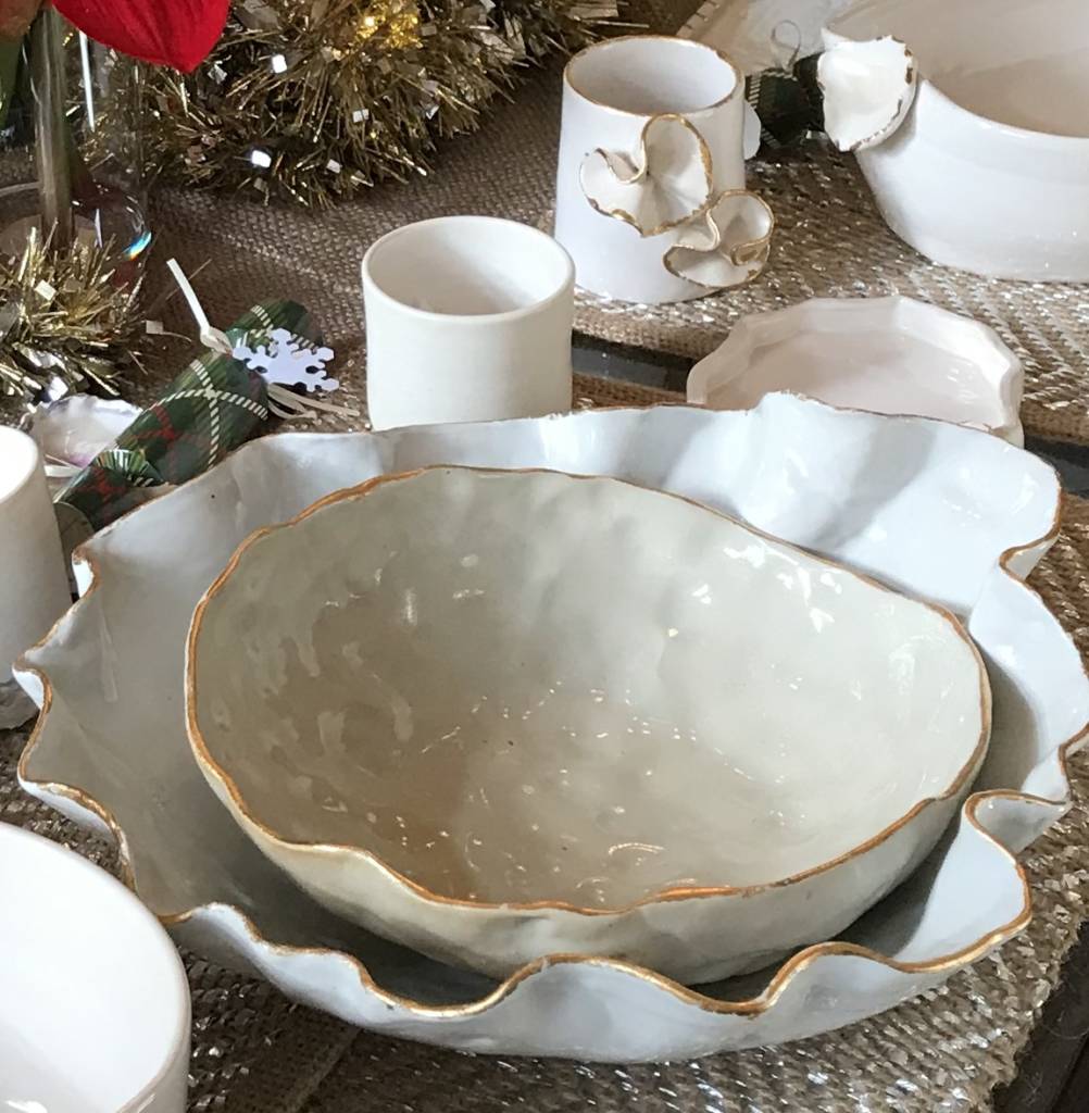 Large White Bowls w/Gold Leaf ($60 and $75) - Amy Major 