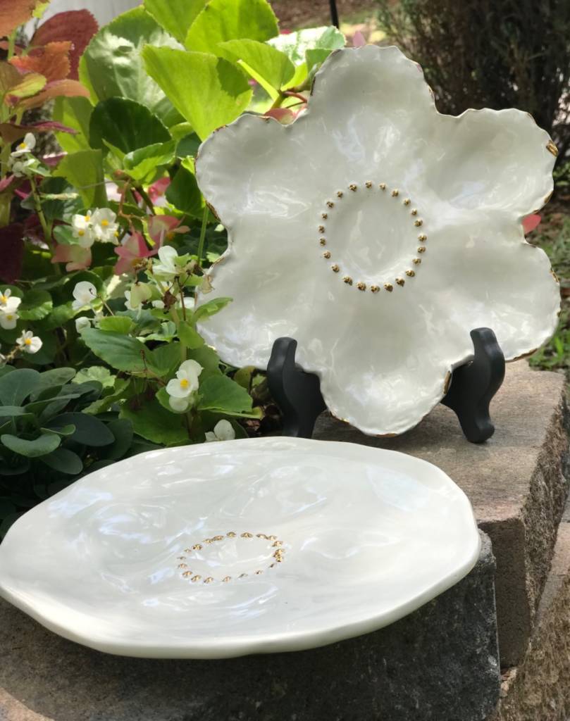 Oyster Plates, Gold Highlights ($25 each) - Taking Orders - Pam Anderson