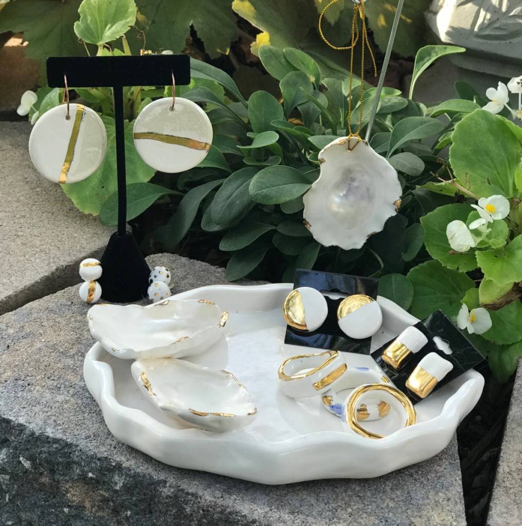 Ceramic Earrings, Rings, Ornament, Gold Highlights ($25 each) - Pam Anderson